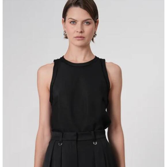Parentezi Vera Crew Neck Sleeveless Raw Trim Cropped Tank Top Black Women's XS - Picture 1 of 7